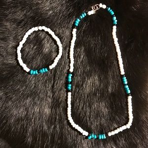 Coral Blue, white, and black choker with bracelet!